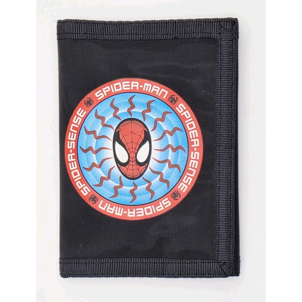 Vintage Spider-Man Nylon Superhero Tri Fold Wallet Kids Black Spider-Sense